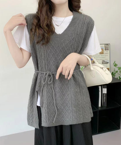 VLOVELAW Spring and Autumn Lazy Wind Knitting Waist Skinny Vest Hot Fashion Vest Stacked Wear Vest V-Neck Sweater Women