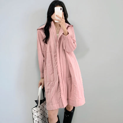 2025 Cotton jacket down jacket women's high-end women's small medium and long pleated new loose versatile pleated cotton coat