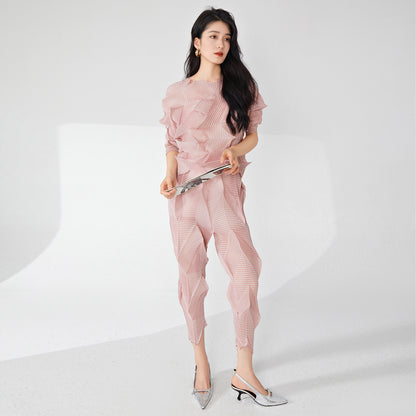 2025 Fashion Suit Women's Premium Spring Irregular T-Shirt Top Design Casual Pants Two-piece Tide