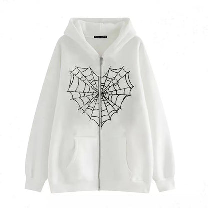 VLOVELAW 2025 Colored Spider Web Street Hip Hop Gothic Harajuku Y2k Black Zipper Hoodie Women, Harajuku Jacket Sweater Women