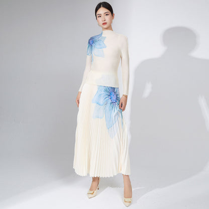 2025 2025 Popular trade women's clothing is popular,  spring and summer fashion temperament pleated suit women's t-shirt skirt two-piece set