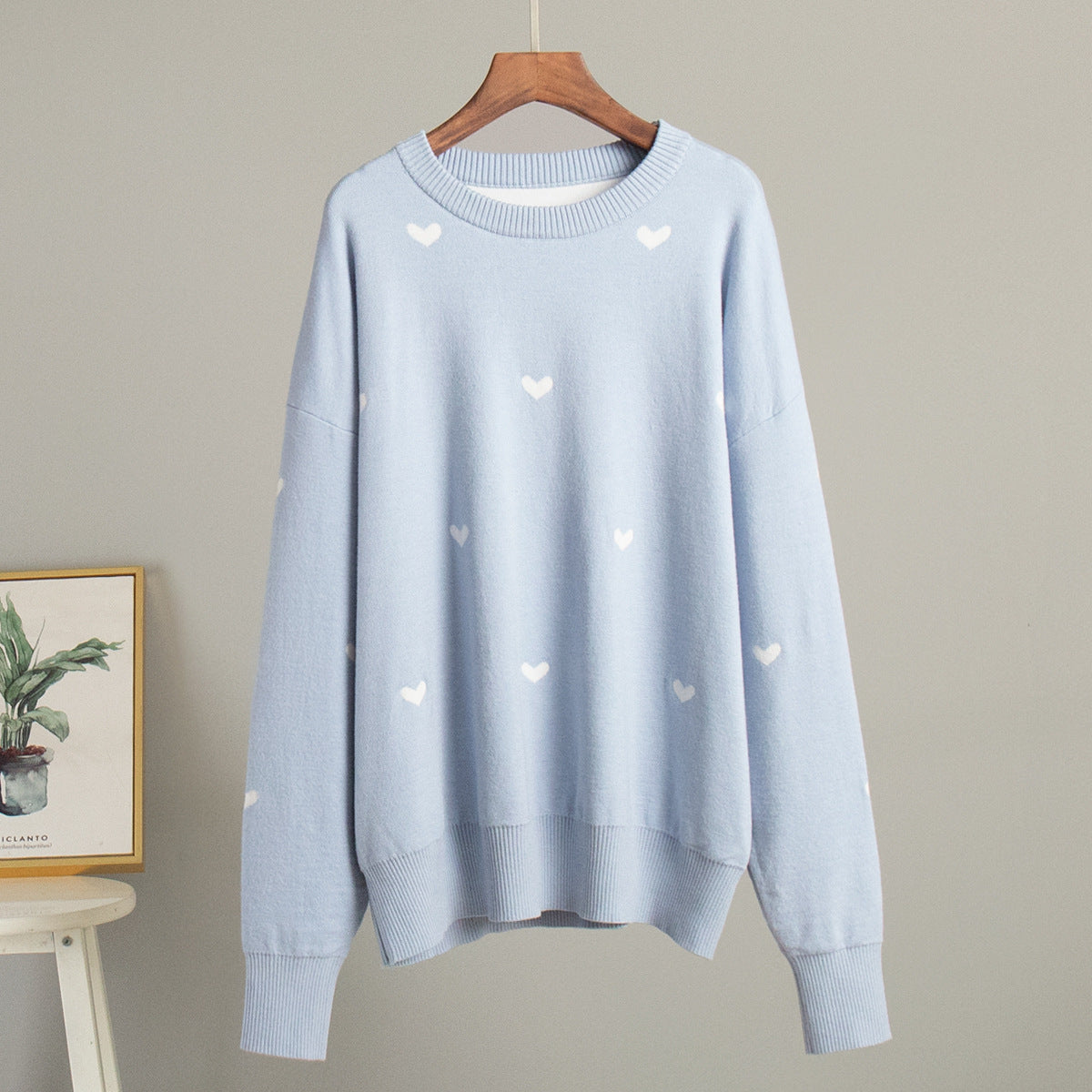 KKBOXLY Cross-border love printing sweater New new autumn and winter 2025 style temperament commuting casual crew neck design sweater
