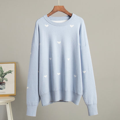 KKBOXLY Cross-border love printing sweater New new autumn and winter 2025 style temperament commuting casual crew neck design sweater