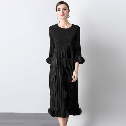 Fungus edge large size loose pleated dress women's  new high-end Popular style commuter Miyake dress skirt