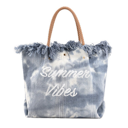 VLOVELAW Customized Cross-Border New Arrival Bag Women's Korean-Style Letter Tassel Canvas Bag Large Capacity Simple Student Shoulder Tote Bag
