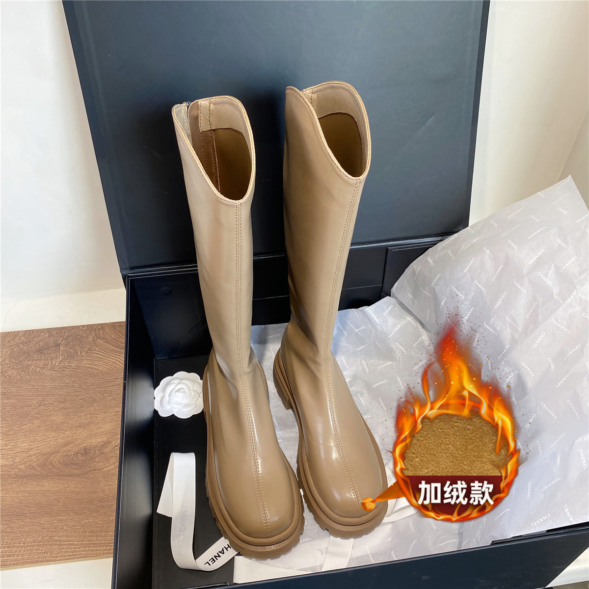 Boots Women's Chelsea Boots White Long Boots popular New Autumn and Winter Thick-soled Martin Boots Tall Knight Boots