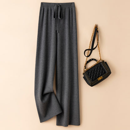 VLOVELAW Knitted wide-leg pants women's spring and autumn wear casual lazy high waist drape straight loose knitted casual trousers women
