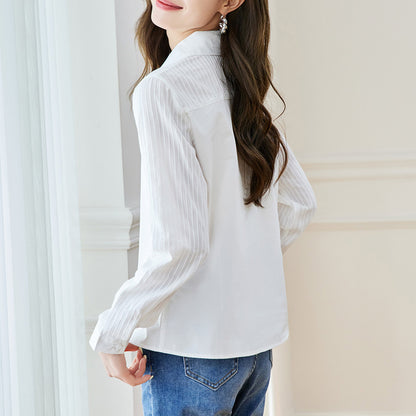 Cotton cocoon, white shirt women's long sleeves  spring and autumn new pure cotton splicing top slim and thin commuter shirt
