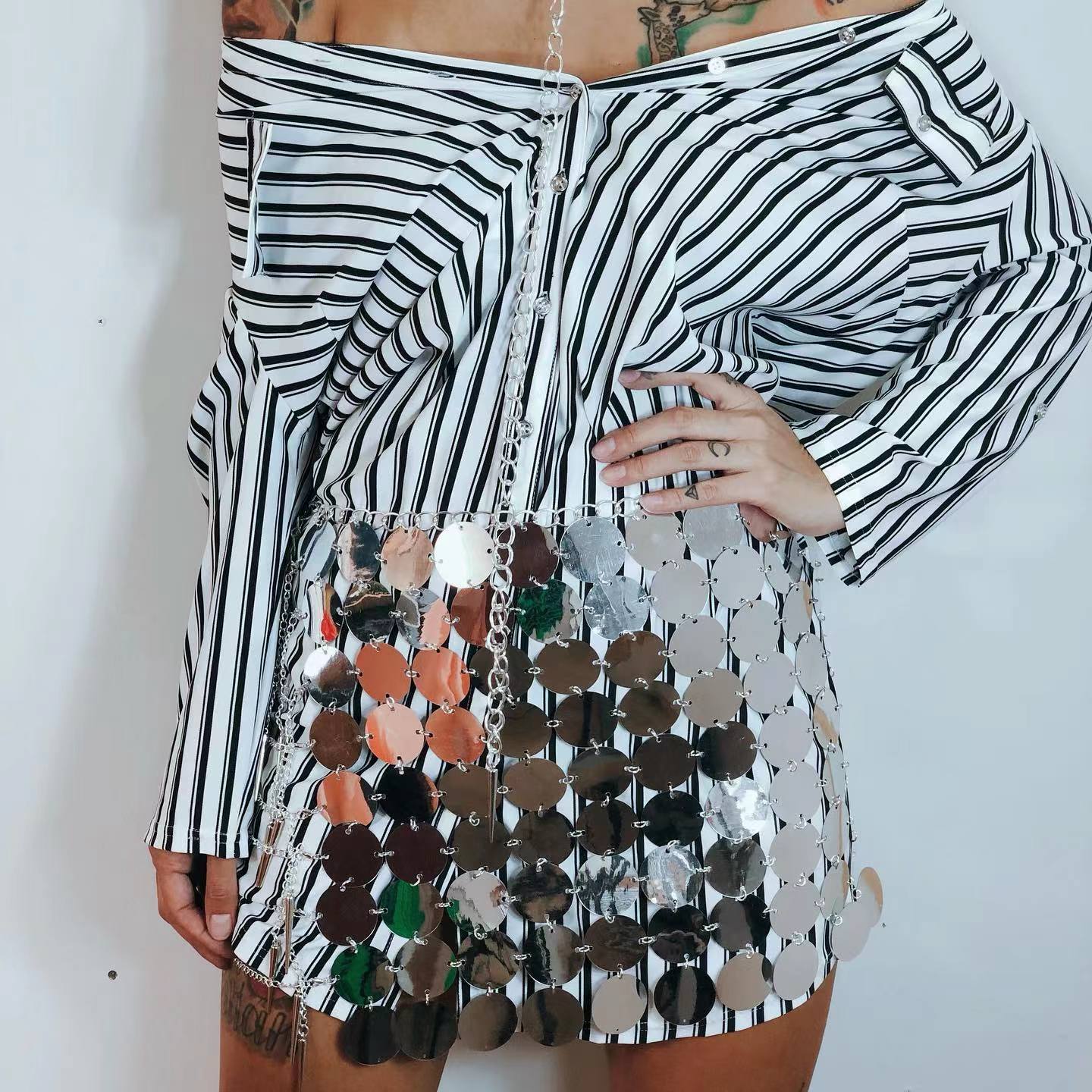 2025  180182 2025 hot-selling vest Popular trade nightclub show sexy fashion disc sequin splicing skirt skirt