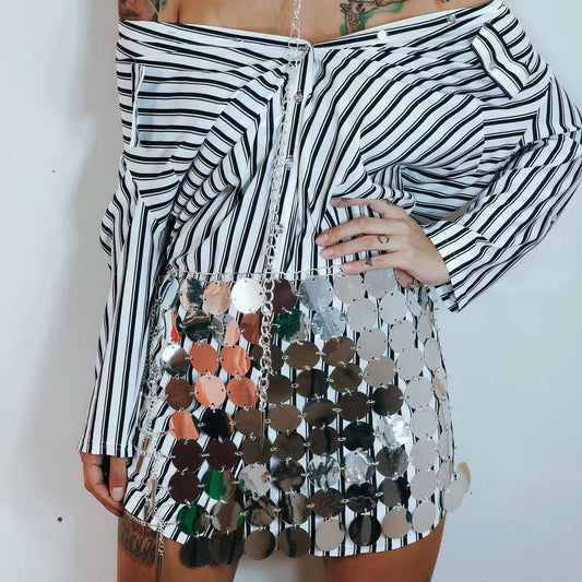 2025  180182 2025 hot-selling vest Popular trade nightclub show sexy fashion disc sequin splicing skirt skirt
