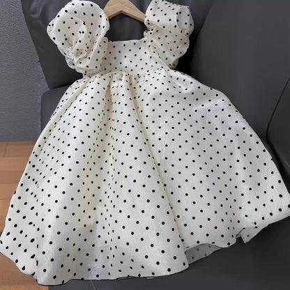 VLOVELAW Girls Dress  Summer Advanced Pearl Puff Sleeve Polka Dot Formal Dress Birthday Dress 61 Princess Skirt