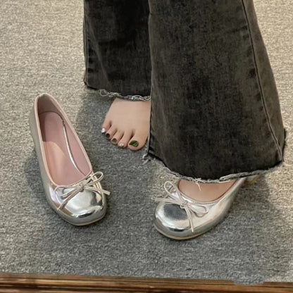 Sheepskin Version ~ Leather Chunky Heel Back Empty Closed Toe Sandals Women's Vintage Mary Jane Pumps Low-Cut Bowknot High Heels 2025