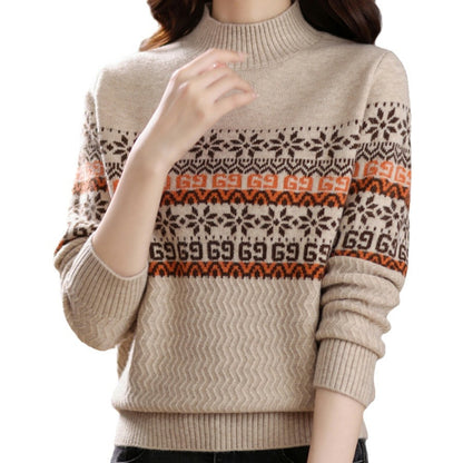 Official website picture direct sales semi-turtleneck jacquard sweater bottoming shirt women's long sleeves  spring new soft waxy skin-friendly needle