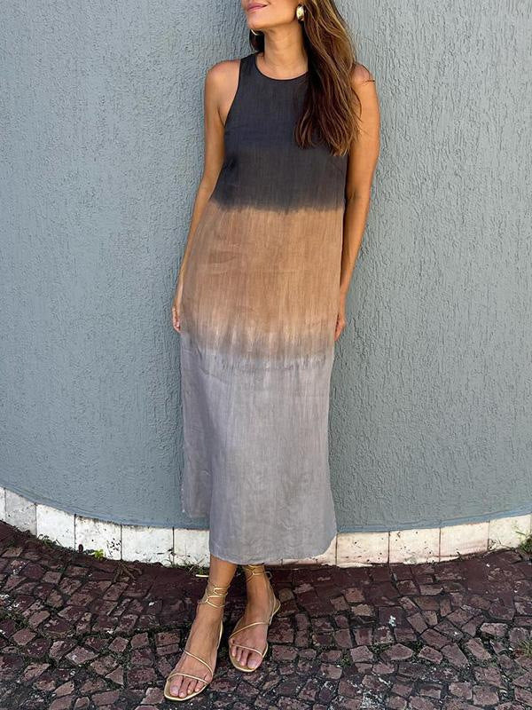 VLOVELAW Cross-Border Women's Clothing Women's Summer Casual Sleeveless Slit Gradient Color Long Dress