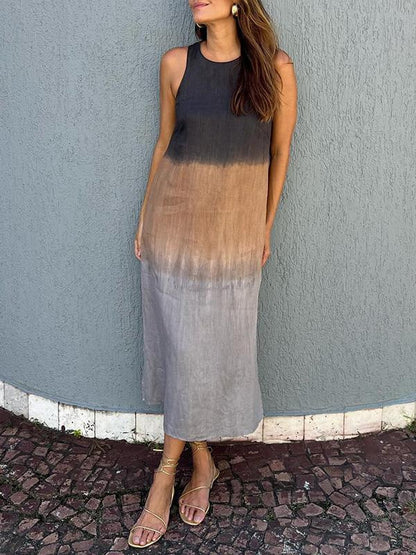 VLOVELAW Cross-Border Women's Clothing Women's Summer Casual Sleeveless Slit Gradient Color Long Dress