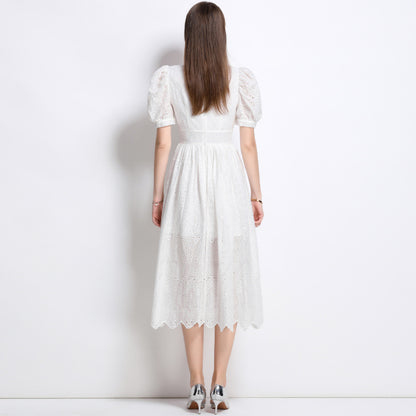 White dress female travel photo summer  hollow high sense seaside vacation beach long skirt