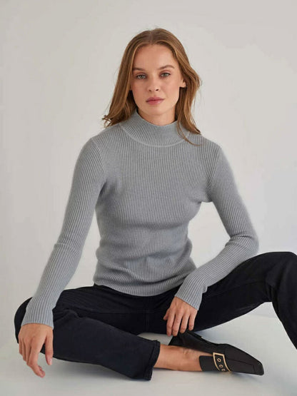 KKBOXLY Cross-border solid color semi-turtleneck sweater Europe, America and New autumn and winter women (24 colors in stock) slim-fit knitted bottoming shirt