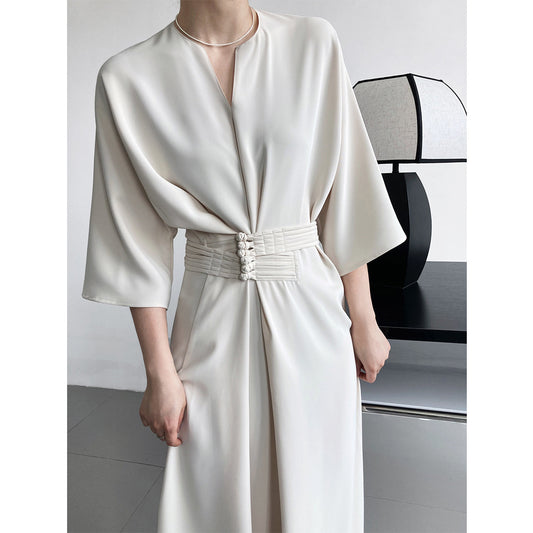 Luxi, temperament high-grade buckle waist strap straight dress, new Chinese style improved long skirt 3030