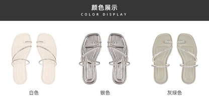 VLOVELAW  Sheepskin Version ~ Grape Mom Same Style Sparkling Rhinestones Toe Covering Exquisite Fairy Style Flat Sandals Women's Half Slippers Summer 2025
