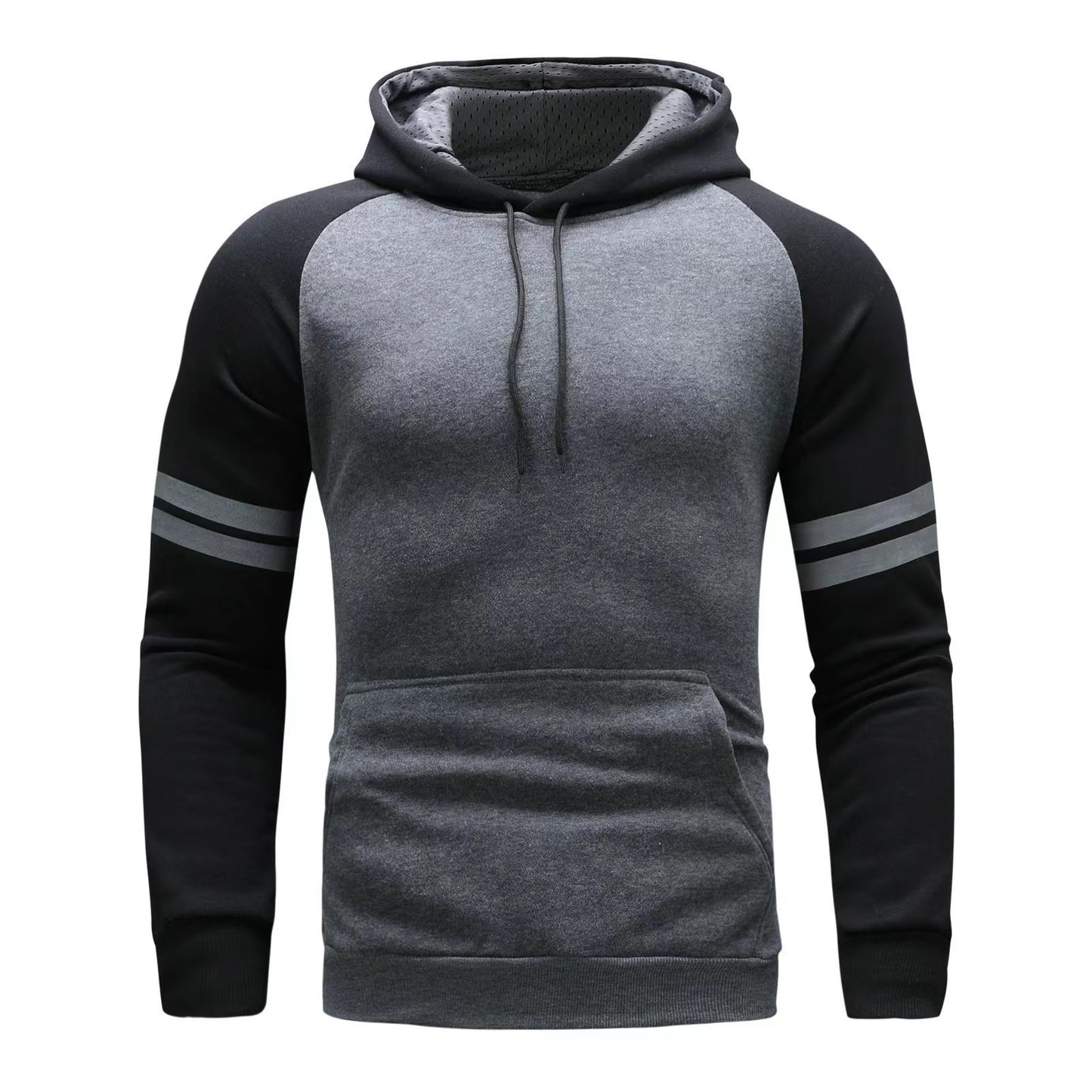 VLOVELAW  new New leisure sports fitness contrasting colors men's autumn and winter color matching striped sweater pullover hooded plus