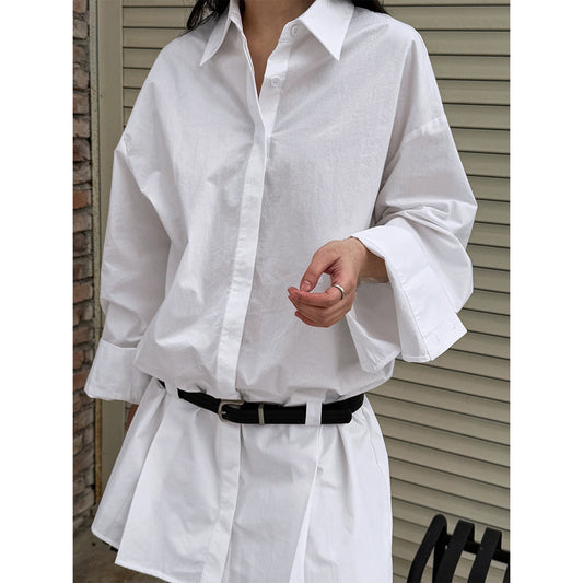 Luxi  shirt dress women's spring new design sense Polo collar temperament thin shirt short skirt 9711