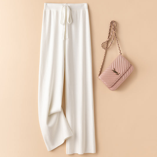VLOVELAW Knitted wide-leg pants women's spring and autumn wear casual lazy high waist drape straight loose knitted casual trousers women