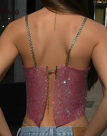 2025  120160 2025 hot-selling vest sexy rhinestone inlaid metal chain connected diamond cloth shoulder top chest vest