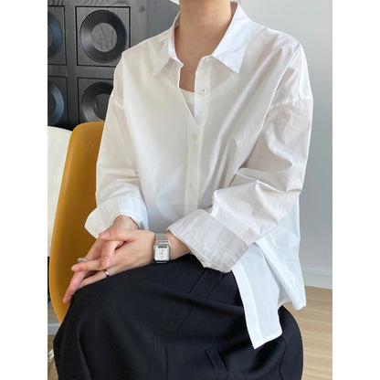Luxi, spring new 60 cotton solid color long-sleeved shirt women's simple loose outer stacked casual shirt 319