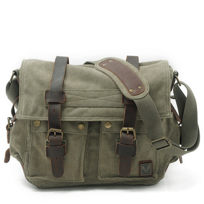 VLOVELAW 2025 Muchuan cloth bag, wholesale 2025 retro canvas with mad horse leather men's and women's mail carrier bag single shoulder casual satchel