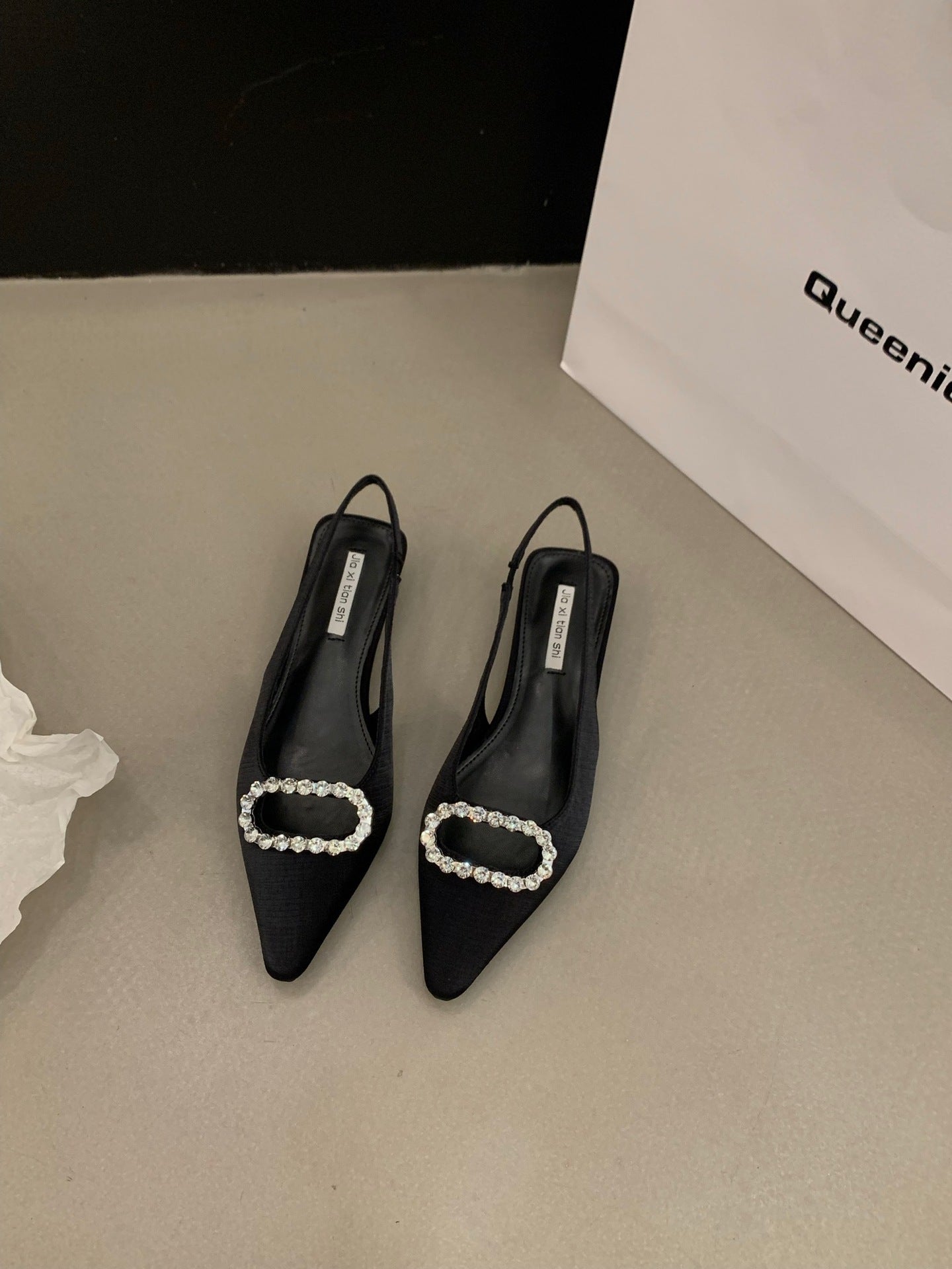 VLOVELAW  Style Chunky Heel Niche Closed Toe Sandals Women's Shoes  New Summer Silver Temperament Rhinestone Pointed Toe Shoes