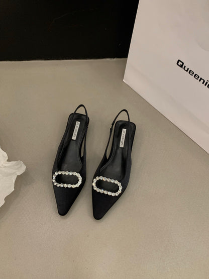 VLOVELAW  Style Chunky Heel Niche Closed Toe Sandals Women's Shoes  New Summer Silver Temperament Rhinestone Pointed Toe Shoes