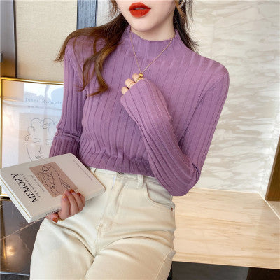 Large quantities of 2025 winter semi-turtleneck thickened shirt women's winter loose pullover knitted sweater bottoming shirt