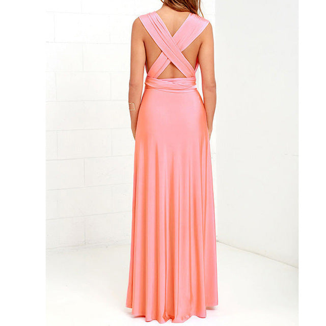 VLOVELAW Cross-Border European and American Solid Color Various Wearing Methods Sexy Lace-up Red Dress Long Dress Bridesmaid Dress