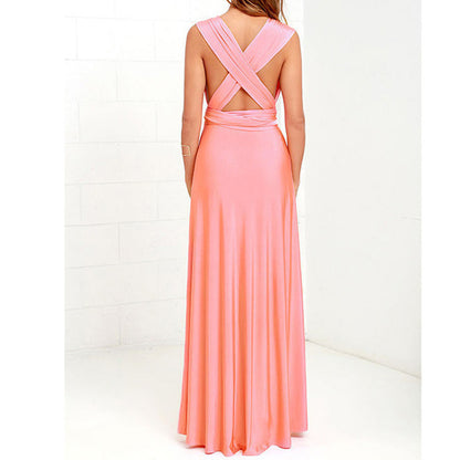 VLOVELAW Cross-Border European and American Solid Color Various Wearing Methods Sexy Lace-up Red Dress Long Dress Bridesmaid Dress
