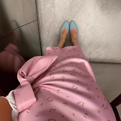 KKBOXLY Cross-border printed skirt Europe, America New spring and summer new temperament floral satin printing drape high waist skirt