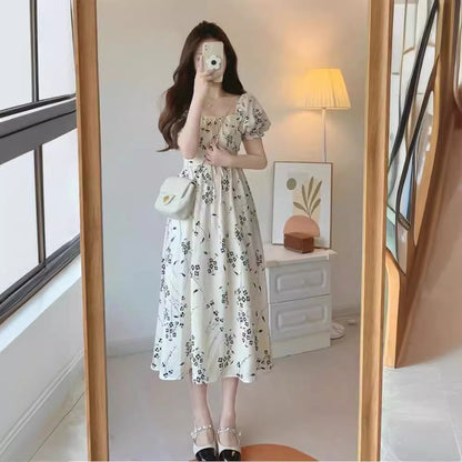 VLOVELAW High-Grade Tea Break  First Love Floral Dress Women's Summer  New Small Gentle Chiffon Dress