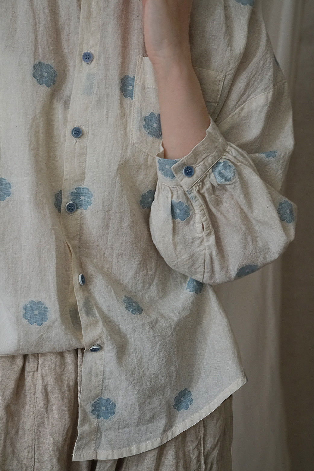 pastoral life daisy jacquard color matching shirt, retro  early autumn loose fun top S22274