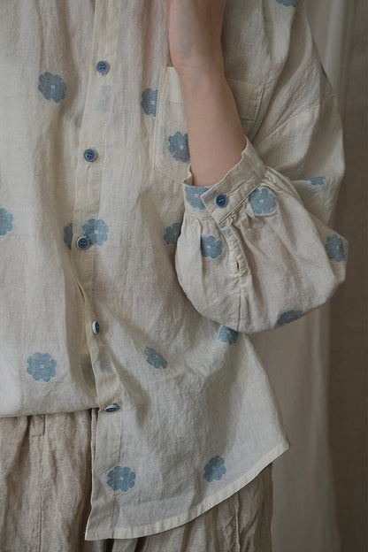 pastoral life daisy jacquard color matching shirt, retro  early autumn loose fun top S22274