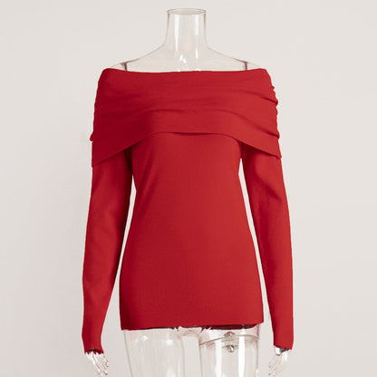 VLOVELAW 2025 sweater women's New autumn and winter 2025 style long-sleeved knitted bottoming shirt one-word shoulder sexy slim-fitting off-the-shoulder top