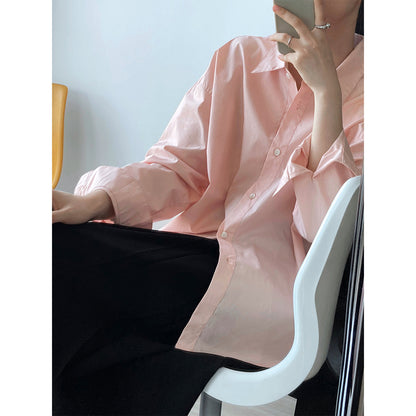 Luxi, spring new 60 cotton solid color long-sleeved shirt women's simple loose outer stacked casual shirt 319