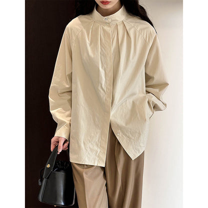 2025 Tachibana Spring Small Stand-Up Collar Chic Design Loose Shirt Women's Korean Simple Top 8715-1