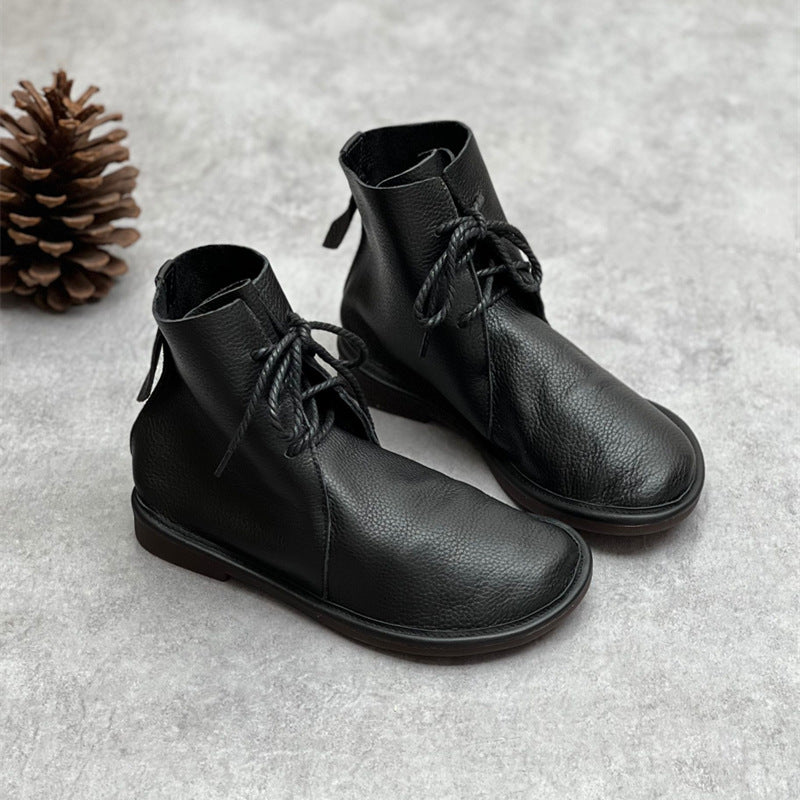 Retro Leather Martin Boots Casual round Toe All-Matching British Style Chelsea Boots Short Boots Women's Soft Leather Soft Bottom Leather Boots