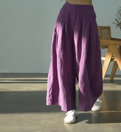 casual literary and artistic thickened linen wide-leg pants for women, high-waisted and thin floor-mopping samurai pants K22298