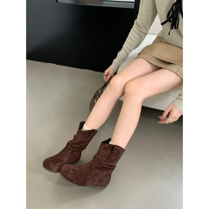 Autumn popular new simple casual round head flat bottom single boots soft sole comfortable fashion boots suede sleeve short boots women