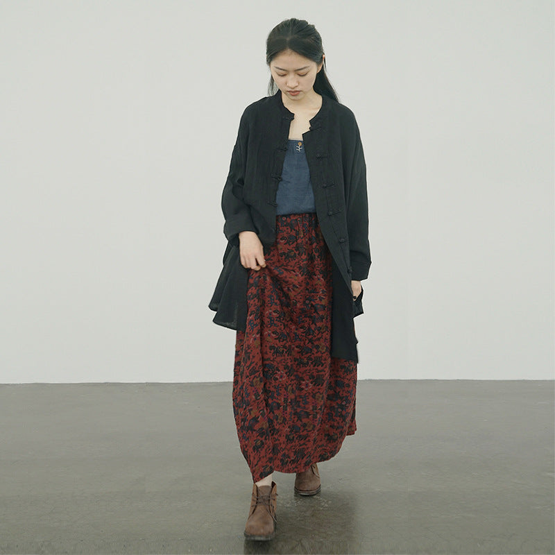 early autumn retro loose silhouette linen jacket, national style casual free and easy disc buckle long trench coat S22271