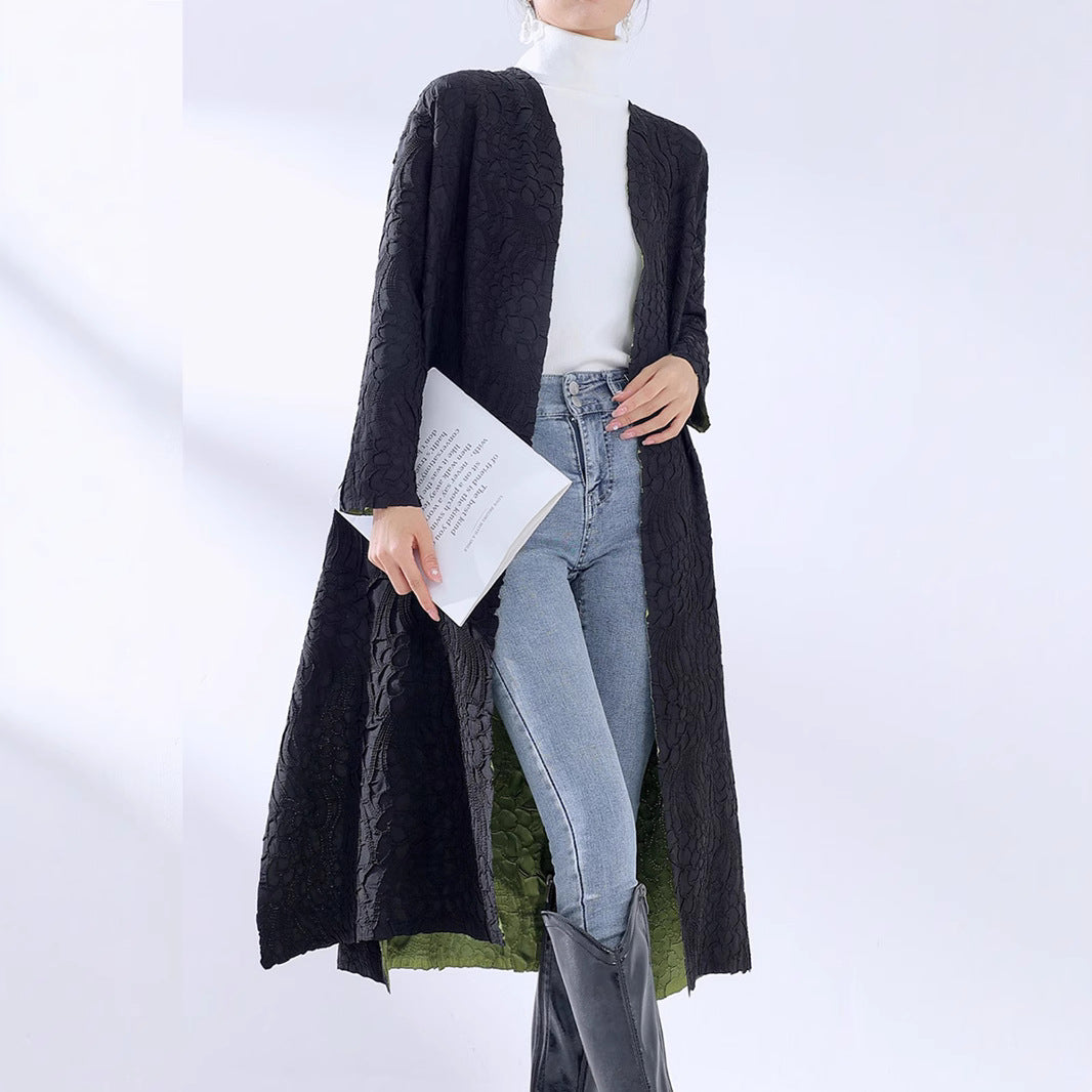 2025 New Popular trade extended trench coat women's high-end embroidery double-sided can wear Middle East robe coat women