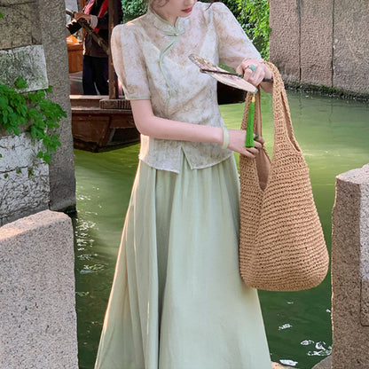 VLOVELAW Soft [South Summer Bamboo Green] New Chinese Zen Bamboo Cheongsam Suit Dress Female  Summer New