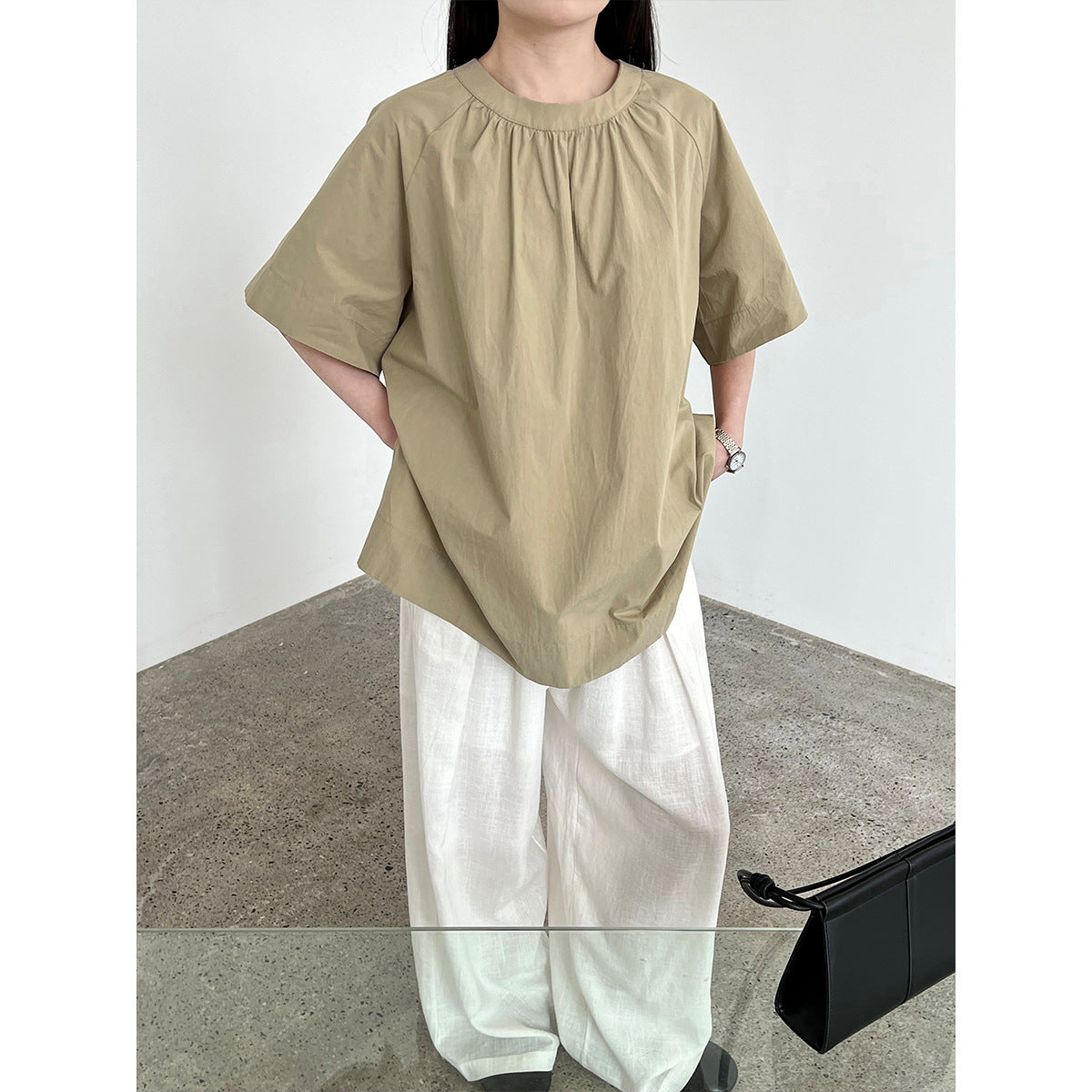Luxi Korean version back hollow short-sleeved shirt women's summer new lazy wind loose backless shirt top 9733