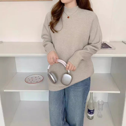 VLOVELAW Semi-turtleneck sweater women's autumn and winter New new loose retro lazy style solid color pullover soft waxy thickened knitted sweater