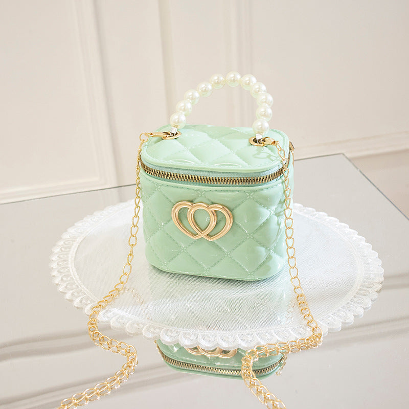 VLOVELAW Pearl Gel Bag DIY Bag Lion Ridge Bucket Bag PVC Crossbody Women's Bag Rhombus Chain Bag Women's Handbag